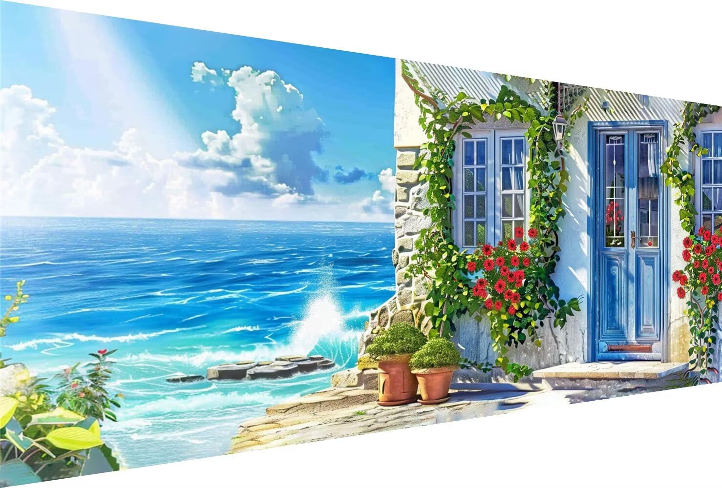 Diamond Painting Häuser Diamond Painting Erwachsene Küsten Bastelset Kinder ab 6 Jahre Mosaikherstellung Kreatives Geschenke für Mädchen Anfänger, Diamant Strass Arts Craft Zimmer Deko 60x120cm Y5-842