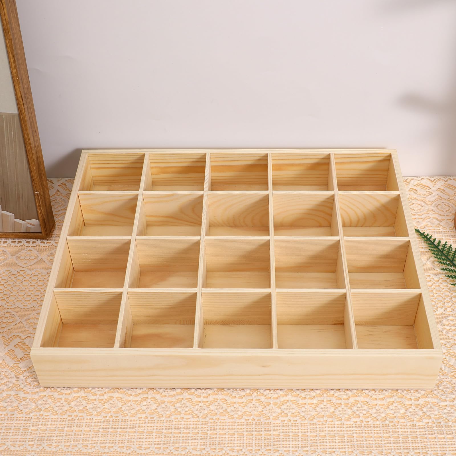Luxshiny Portacinture da Cassetto in Legno, Contenitore Rettangolare Beige con 20 Scomparti per Organizzare Reggiseni e Piccoli Oggetti in Casa, Salvaspazio, Design Semplice