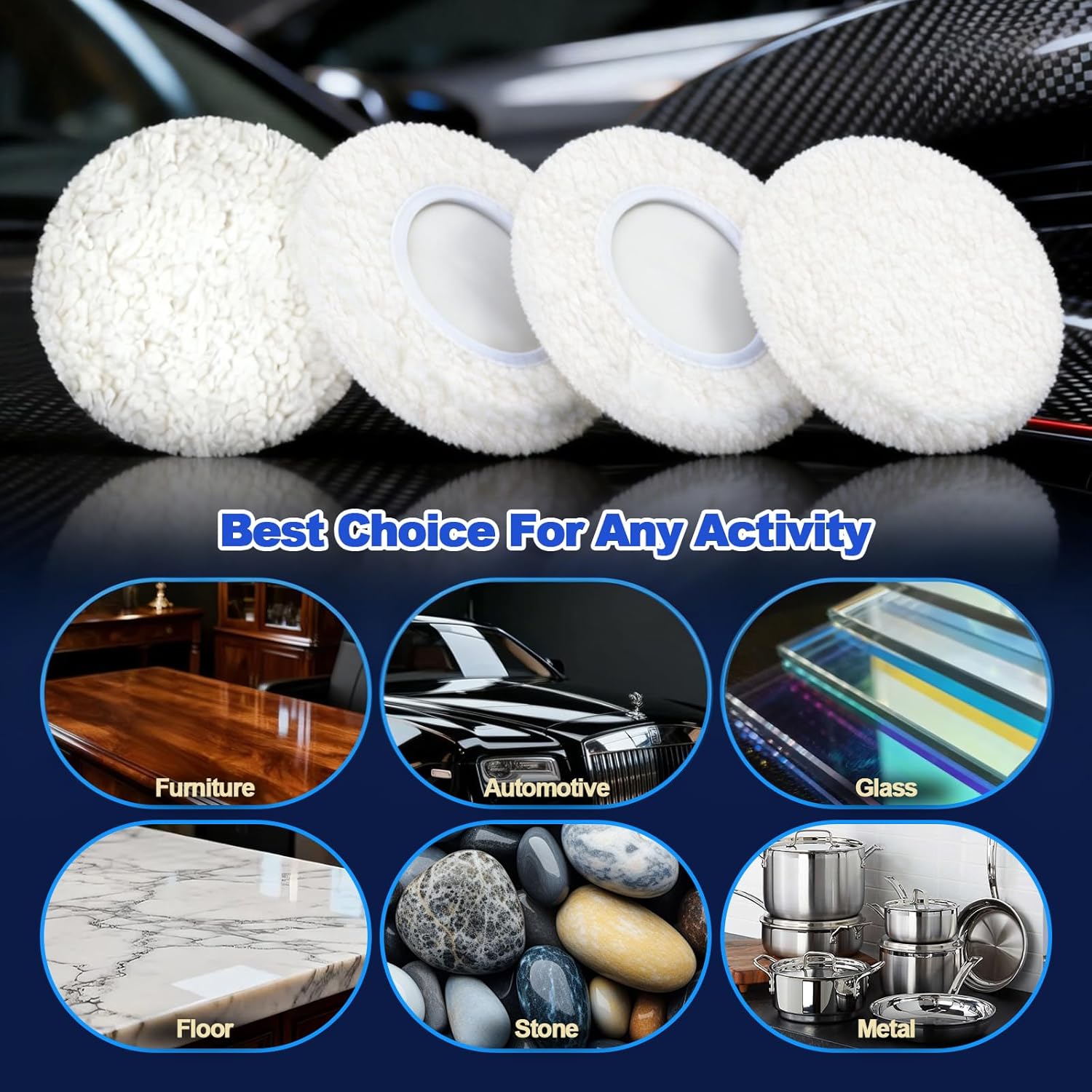 8 PCS Car Buffing Pads for 5" - 6" Orbital Polisher, Lamb Fleece 6 Inch Polishing Pad Cover Waxing Pads, Buffer Polisher Bonnets for Car Polisher White