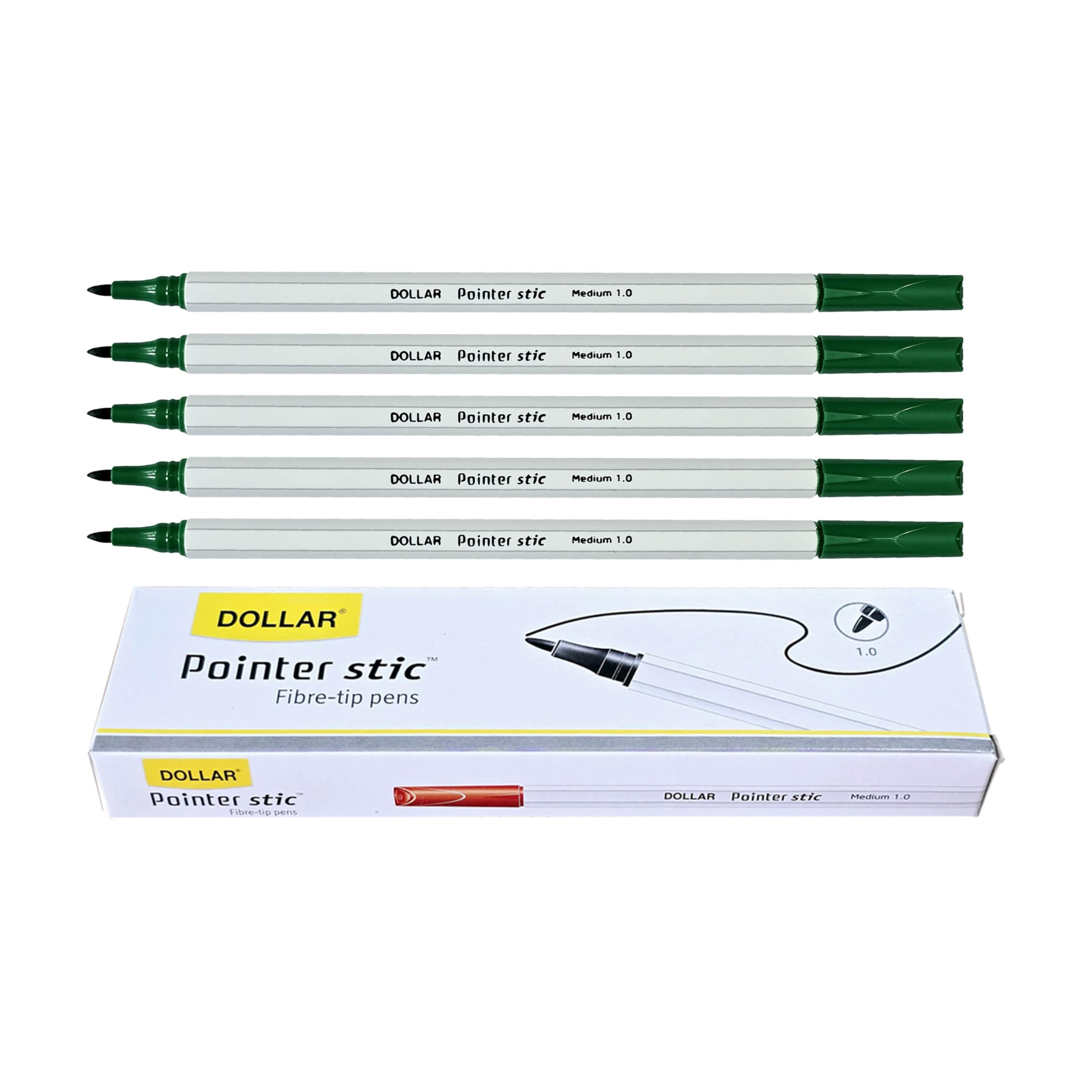 DOLLAR PS10 Felt Tip Pens, Medium Point (1.0 mm), GREEN, Pack of 50, Writing Pens, For Drawing Sketching Colouring Marking Writing, School Office Home Use