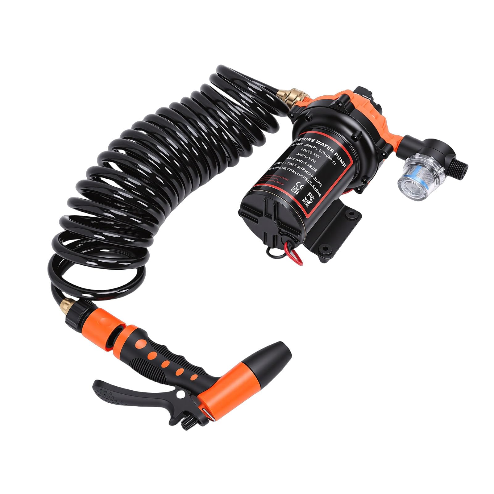 KUIDAMOS Zestaw Pompy do Mycia Pokładu Wydajny 7,5 GPM 80 PSI Wbudowany Filtr do Przyczep Kempingowych do łodzi RV Marine Spray Travel