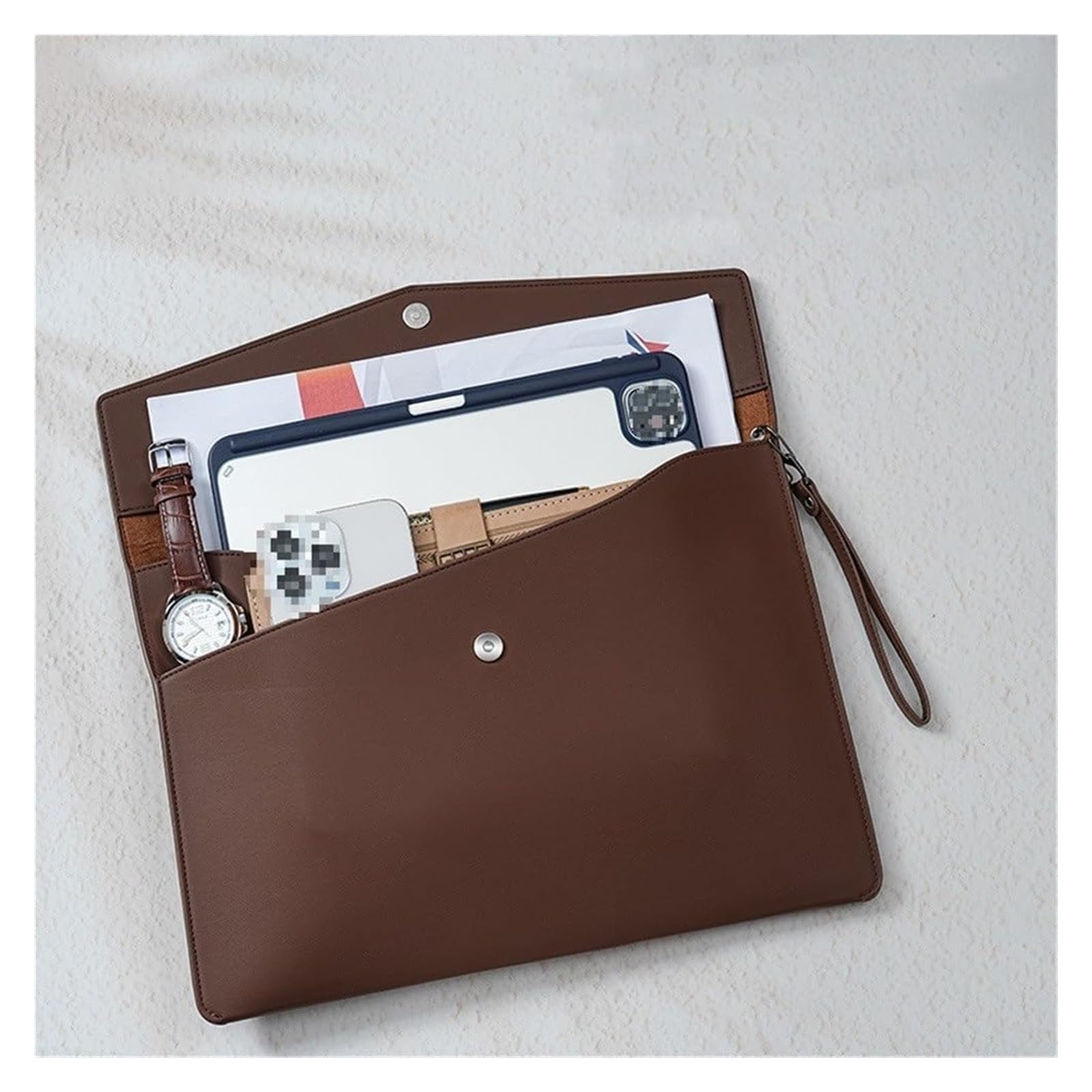 Etui na dokumenty ze skóry PU, Etui na dokumenty ze skóry PU, organizer na teczki, wielokolorowe, 345 x 250 mm(Brown)