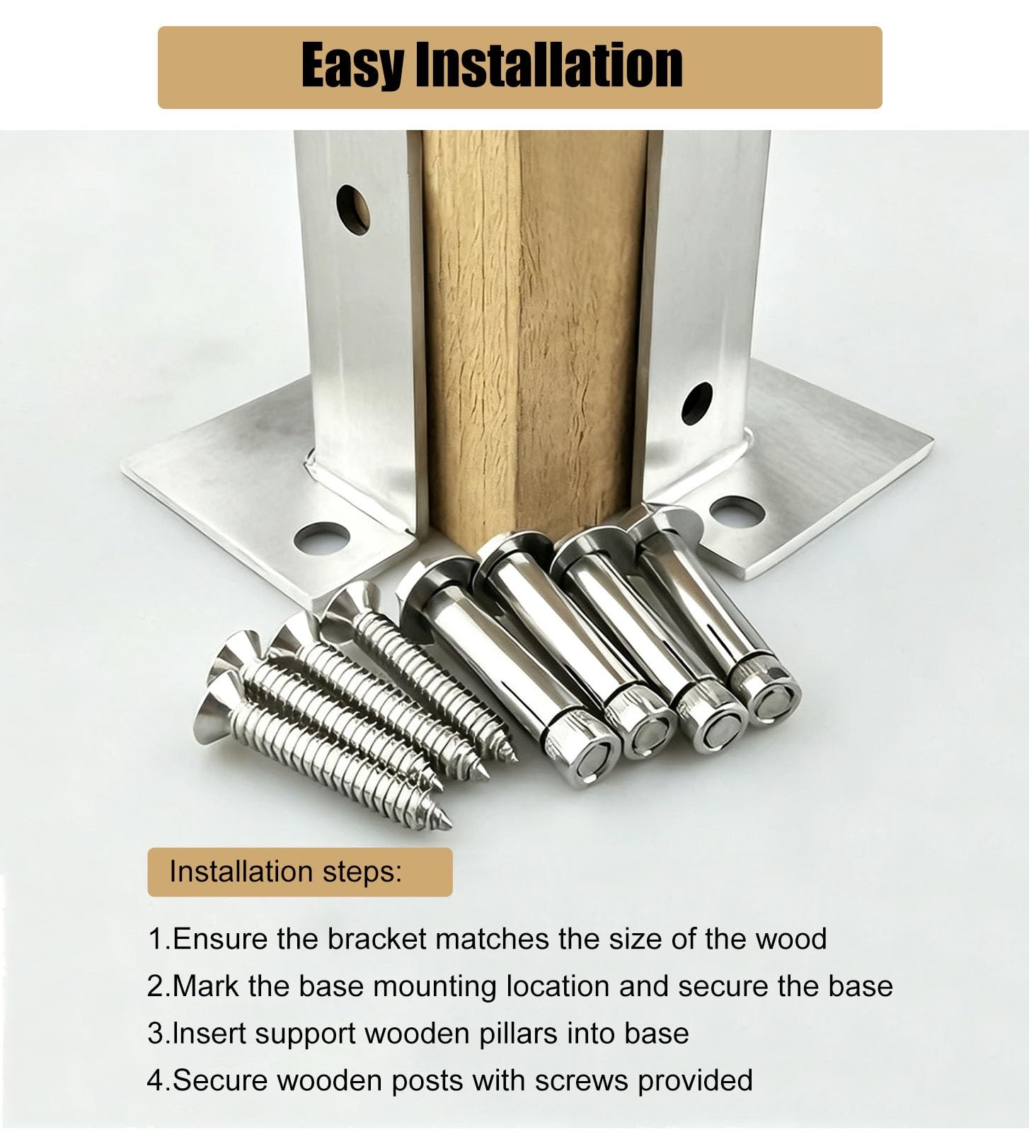 Soporte para Poste Base para Postes de Madera Soportes para Postes De Cerca para Postes De Metal A Madera | /2 Piezas 4 Piezas/ Ajustable/ Reversible/ Sin Excavación, Pérgola, Bandera(4pc)