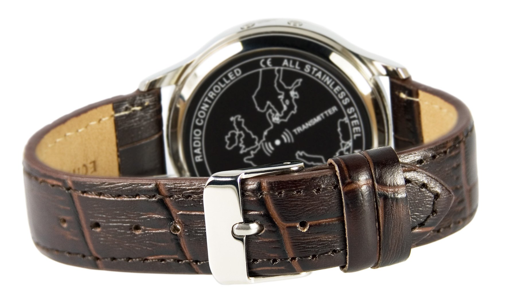 MARQUIS Herren Funkuhr, Bicolor, Braunes Lederarmband, Edelstahlgehäuse, Dornschliesse 983.4106