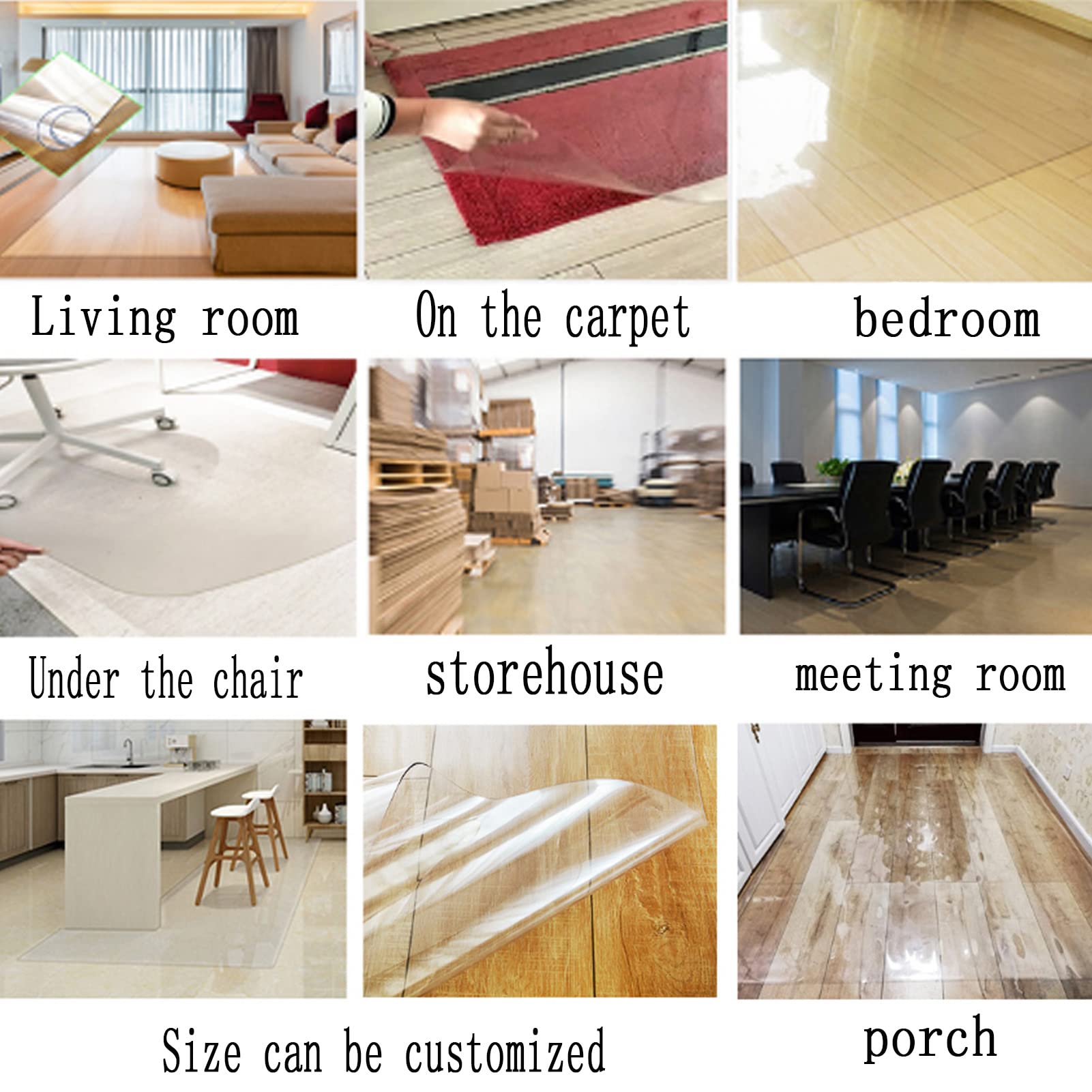 Transparente PVC-Bodenschutzmatte für Büro und Zuhause, rutschfeste Stuhlmatte für Holzböden, Fliesenschutzmatte, 1,5 mm dick, 150 x 220 cm