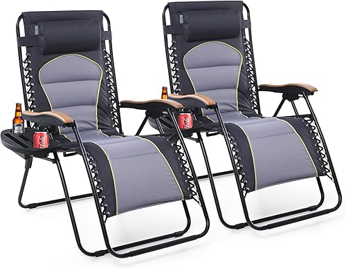 Miniatura 8 de Sophia & William Juego de 2 sillas de gravedad cero XXL de gran tamaño, acolchadas, ajustables, plegables, reclinables, sillas de gravedad