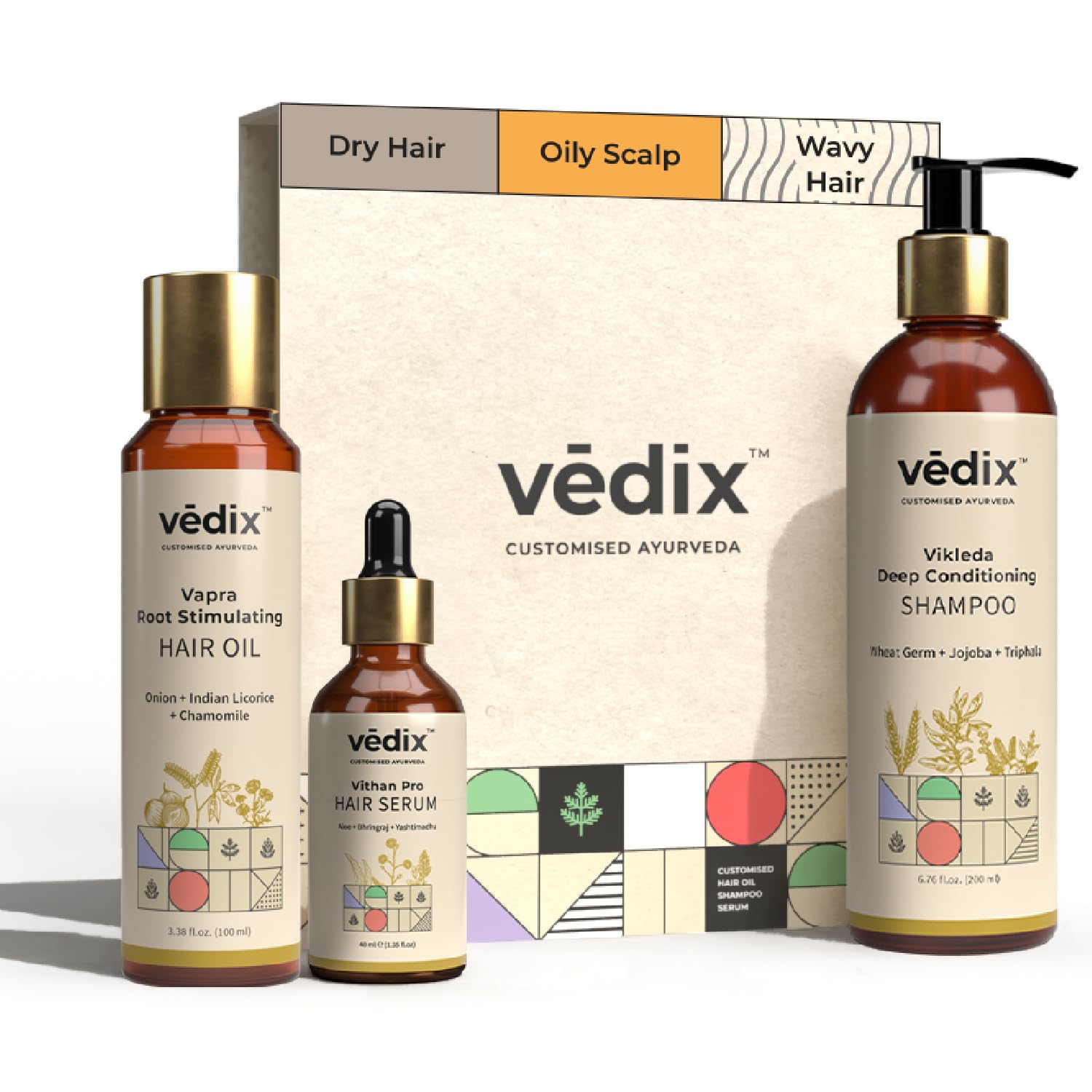 Vedite Care Shampoo & Treatment セット Vedix Ayurvedic Hair Regimen for Oily Scalp | Dry & Wavy Hair