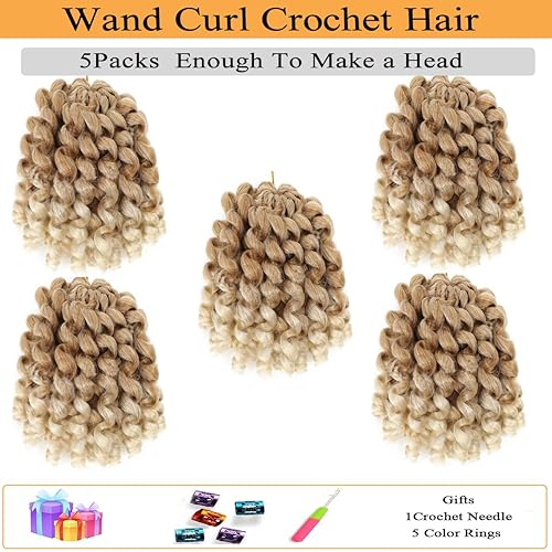 Miniatura 7 de Cabello rizado de ganchillo de 12 pulgadas, 5 piezas de cabello de ganchillo jamaicano para mujeres negras, rizos de ganchillo negro natural,