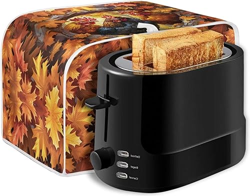 Vista 52 de UNICEU Funda acolchada para tostadora con patrón de café, se adapta a la mayoría de tostadoras estándar de 4 rebanadas patrón de café,Hojas de otoño