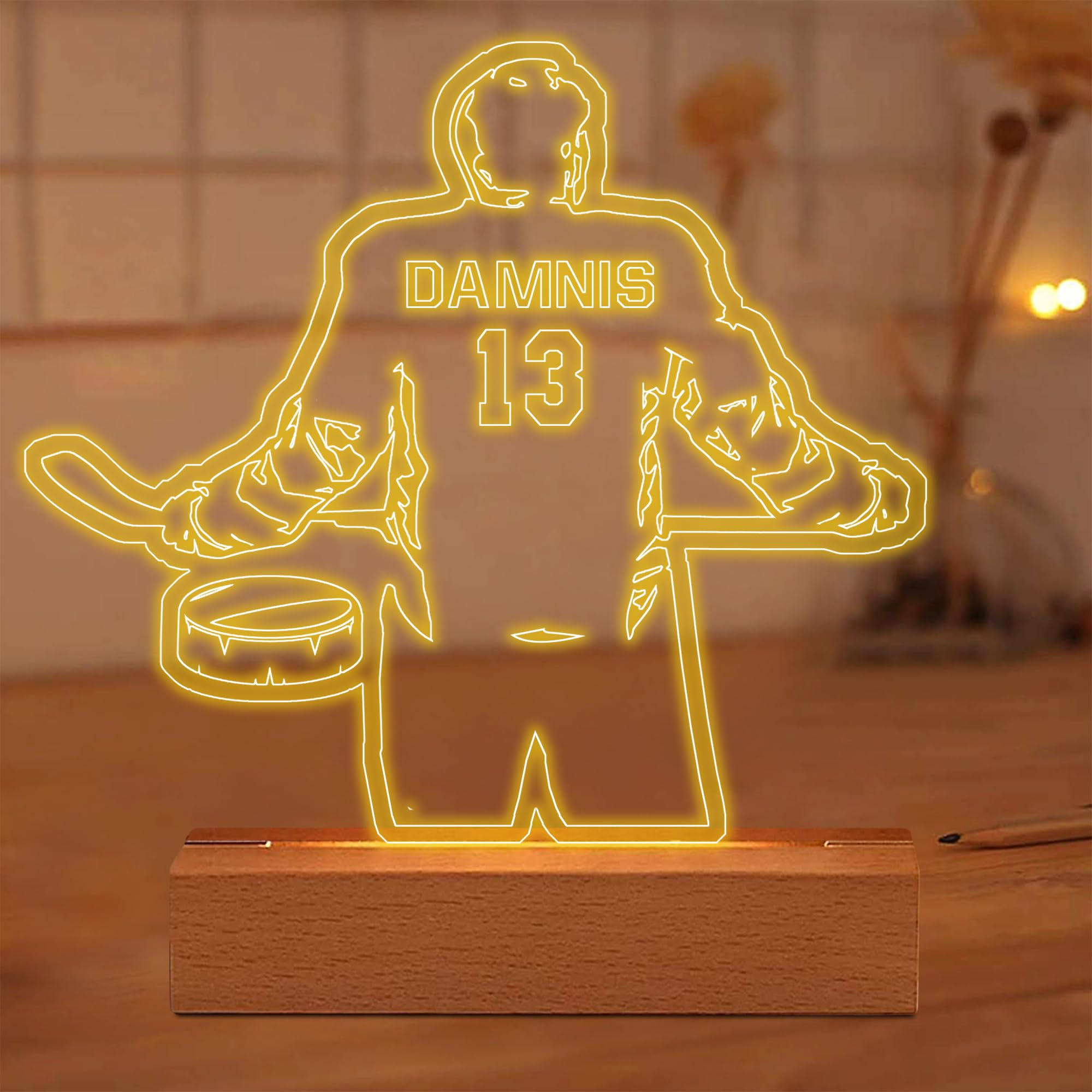 Ozinna Personalized Hockey Night Light,Custom Ice Hockey Player Name & Number LED Desk Table Lamp,Christmas Birthday Gifts for Men Teens Kids Boys Bedroom Decor