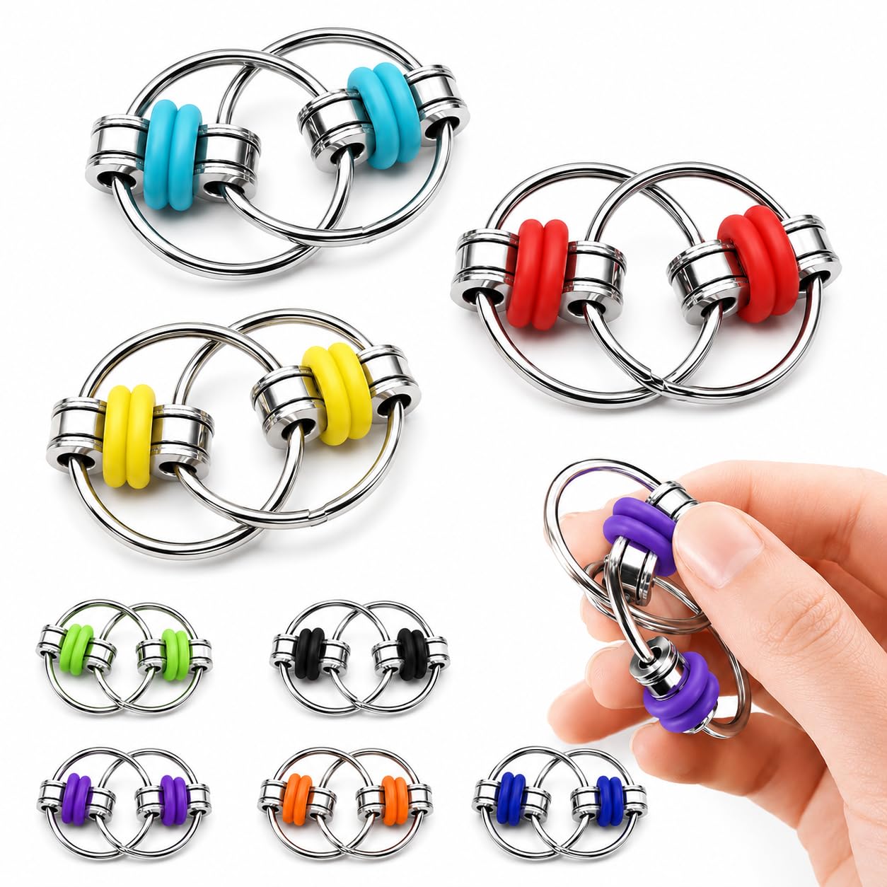 8 Pcs Metal Fidget Toys, Fidget Keyring, Fidget Toys Adults
