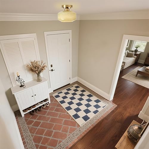 Miniatura 2 de Lámpara de techo moderna semiempotrada, pantalla de vidrio de leche verde oliva de 8.66 pulgadas, lámpara de techo con acabado de latón para