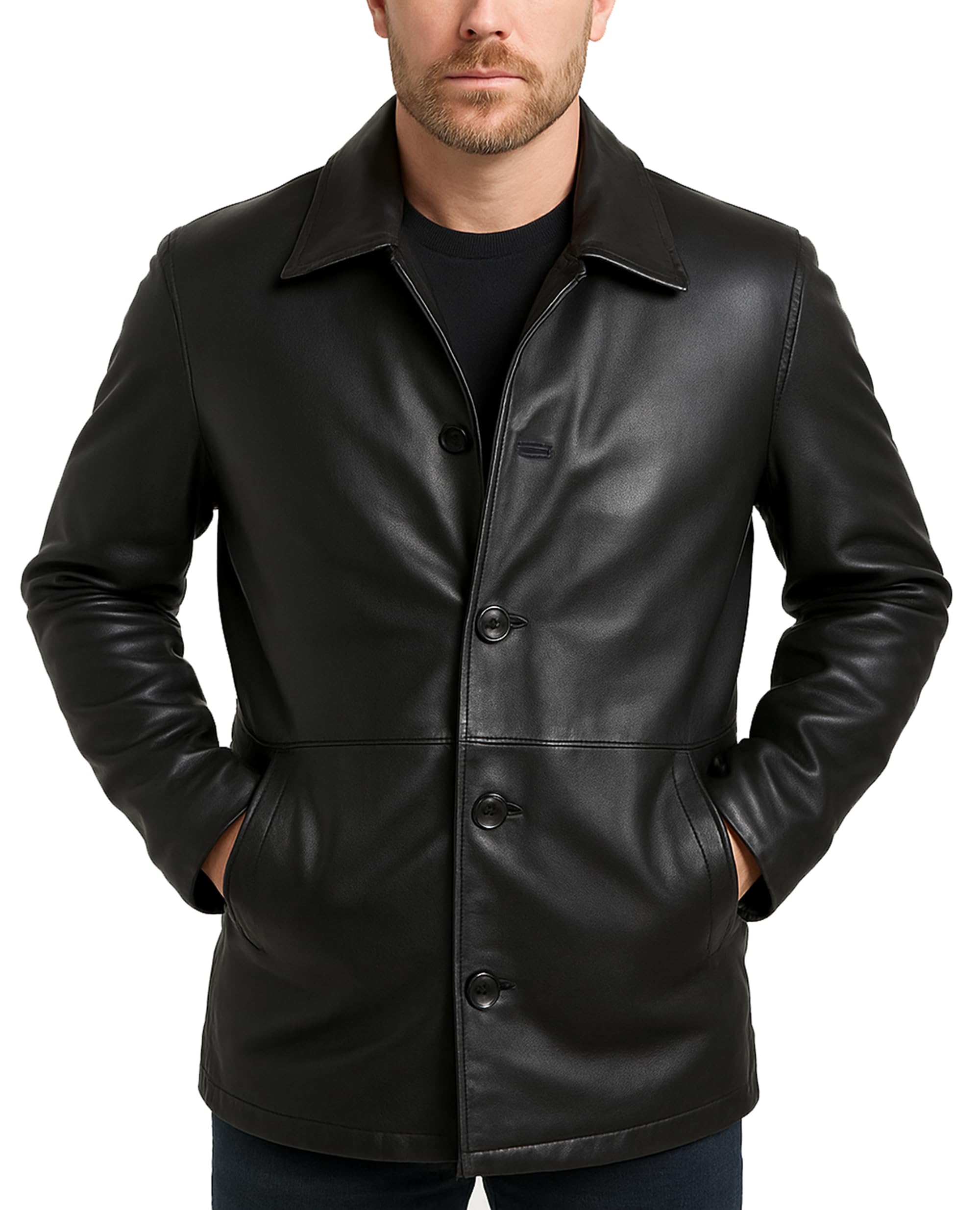 LP-FACON Men's 3/4 Mid Length Genuine Leather Trench Coat