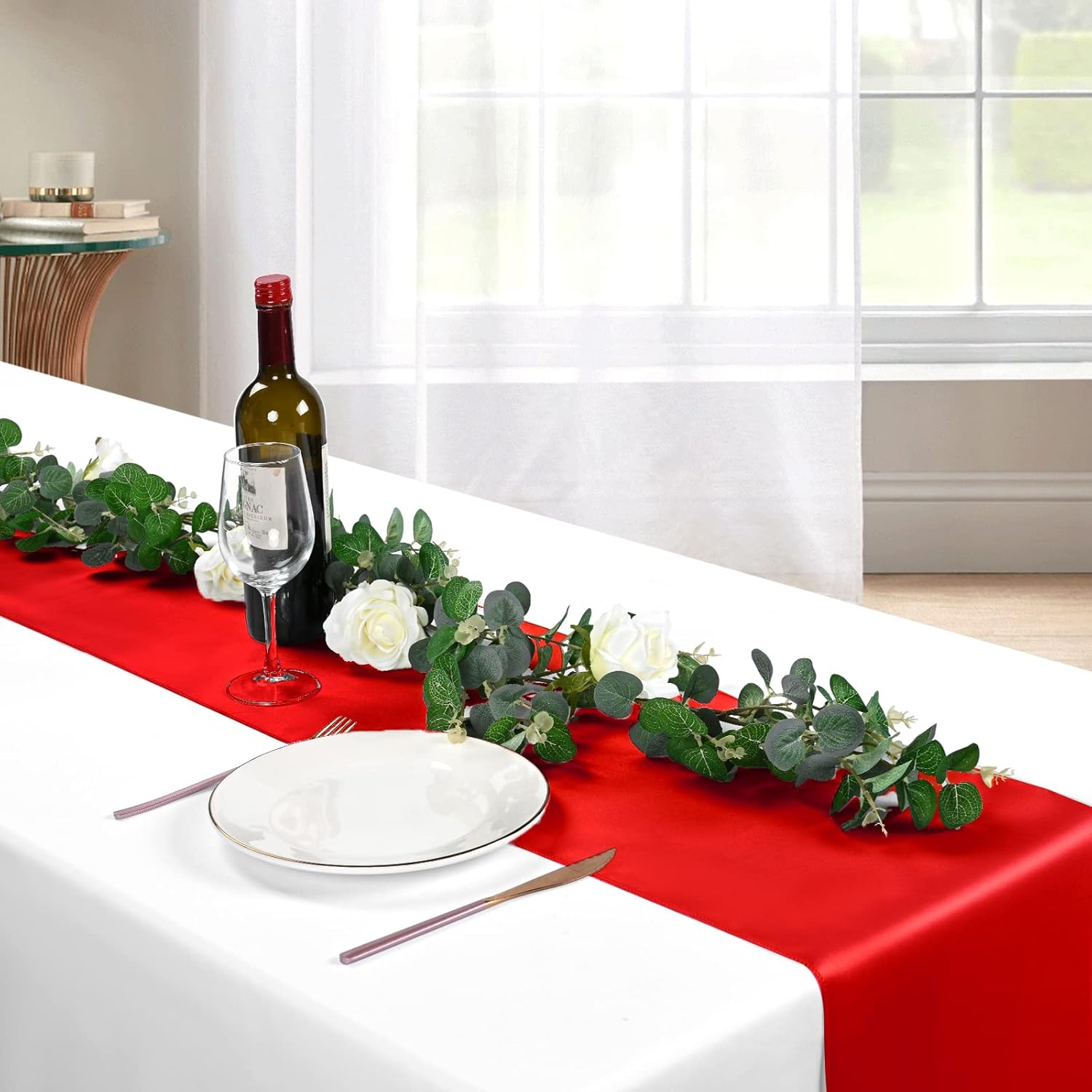 20-Pack Red 12 x 108 inches Long Premium Satin Table Runner for Wedding, Decorations for Birthday Parties, Banquets, Graduations, Engagements, Table Runners fit Rectange and Round Table