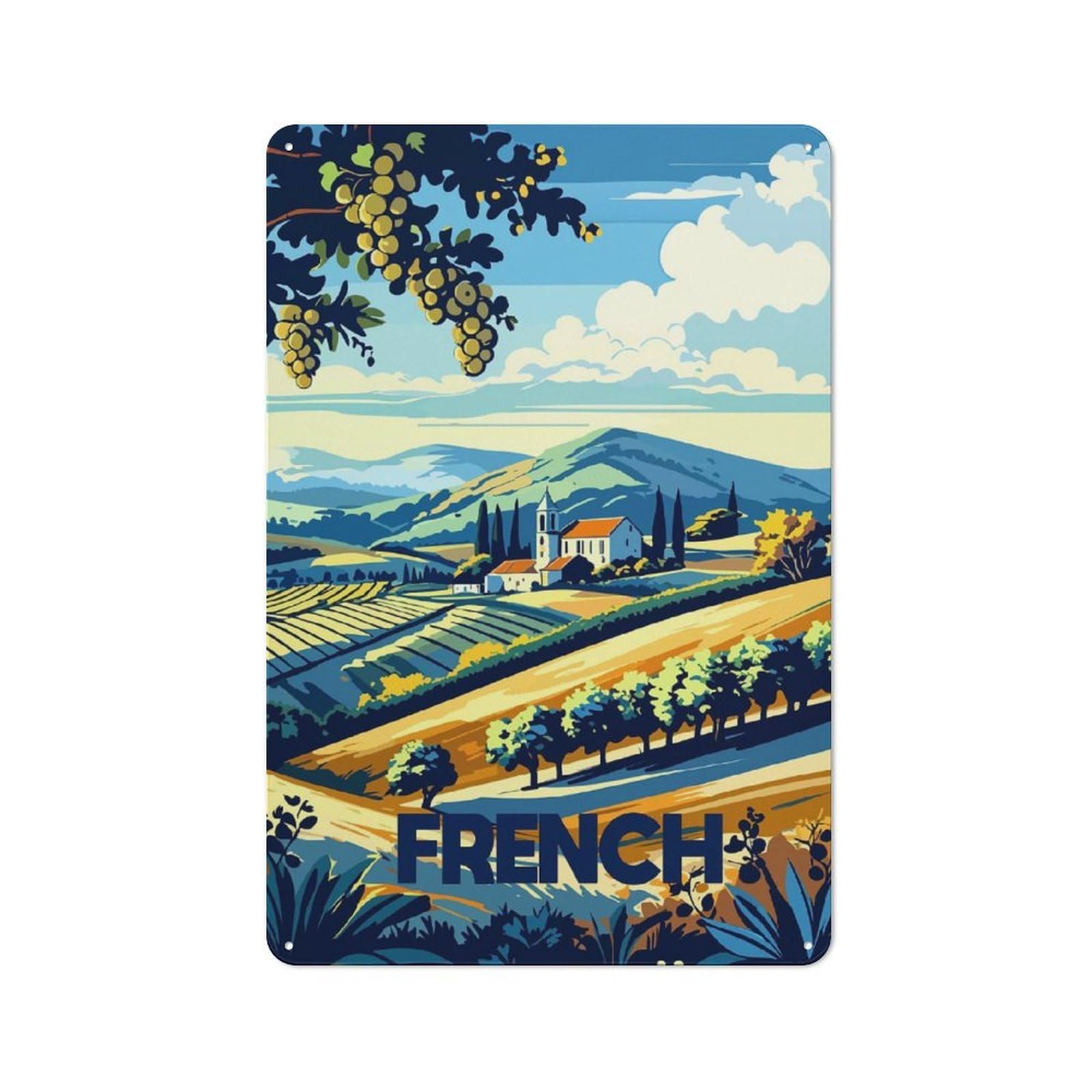 Junmoney Style-14 Metal Wall Sign 30X20cm Featuring French Countryside Landscape Art For Pub Or Café, Housewarming Wall Decor For People Furnishing Pub And Café