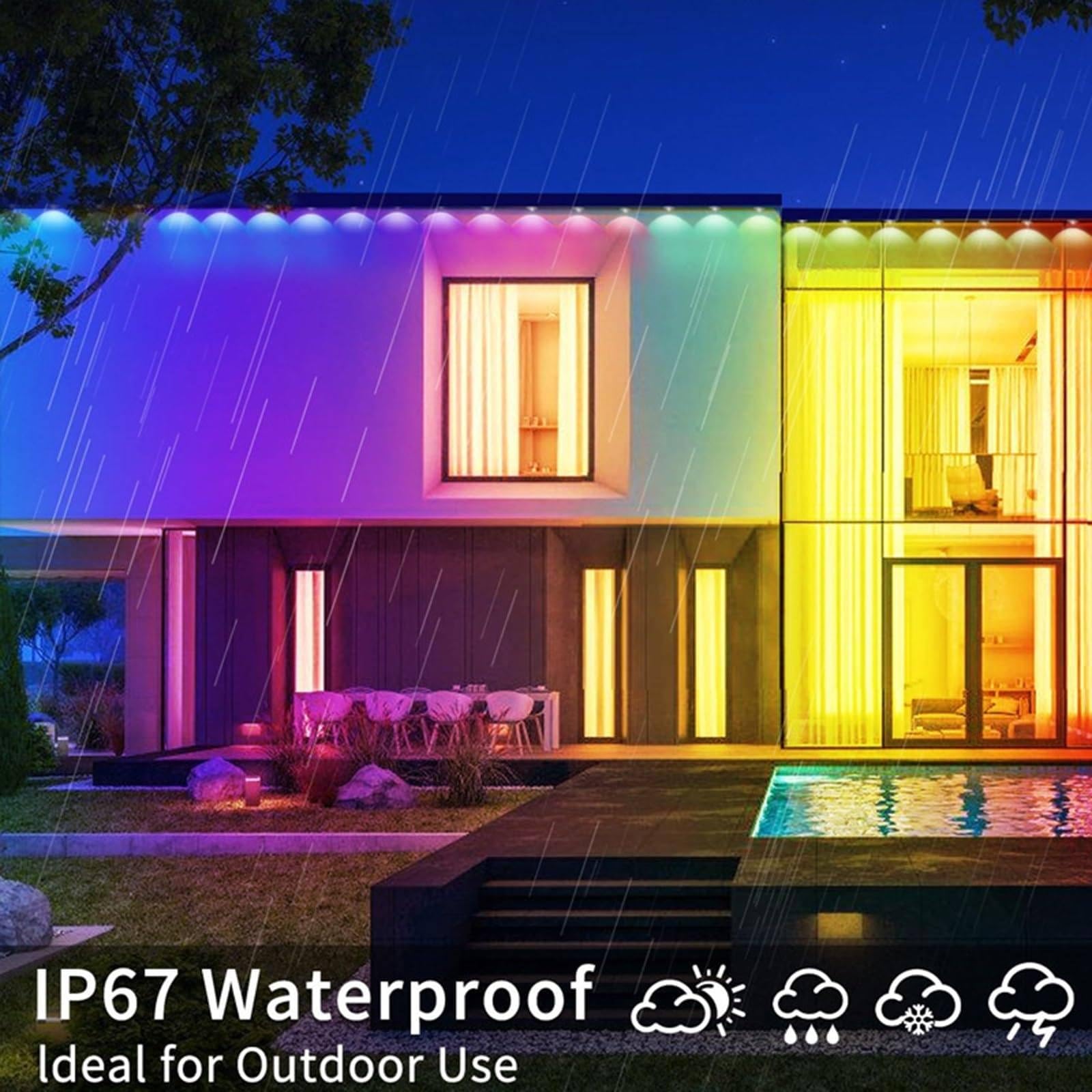Tira de luces LED de pared, luz ambiental inteligente RGB+IC, IP67 impermeable, iluminación exterior con aplicación y control remoto