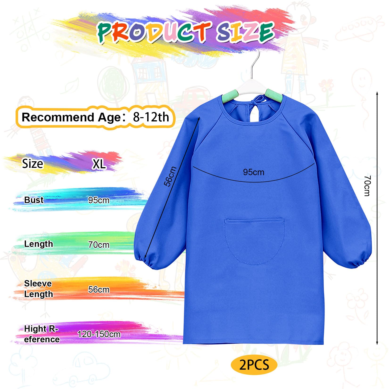 2 Batas De Pintura Para Niños 8-12 Años - Delantal Con Mangas Largas Y Bolsillo, Ideal Para Manualidades, Cocina Y Actividades Creativas
