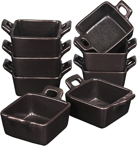 Creme Brulee - Cuencos cuadrados de cerámica  Mini tazas de natillas de 5 onzas, cuencos seguros para horno, platos de soufflé para hornear, cazuela