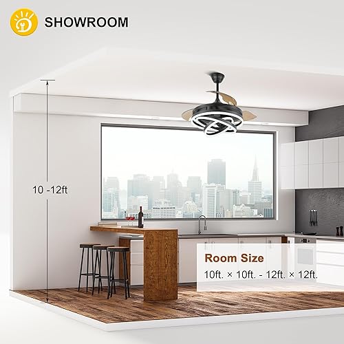 Vista 6 de Ventilador de techo retráctil con luces, ventiladores de techo negros con luces de 42 pulgadas, modernos ventiladores de techo de araña, ventilador
