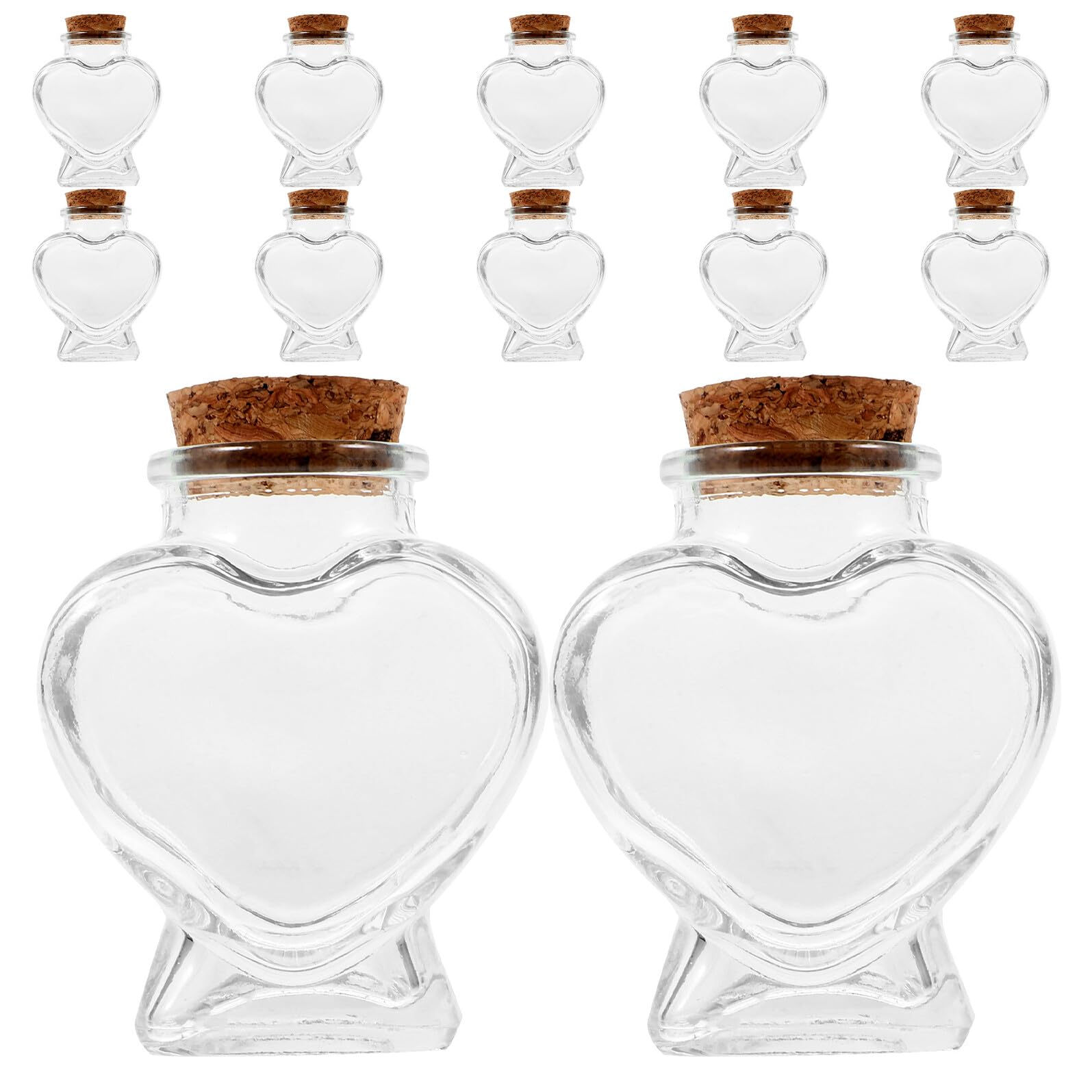 Mini bouteilles en verre coeur avec bouchon liège x12 pour message et mariage