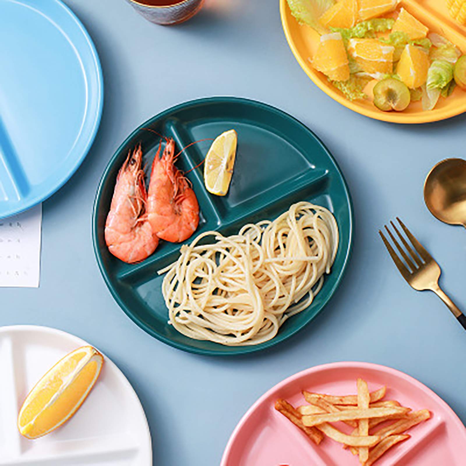 2 PCS Assiette Divisée en Céramique,Assiette Ronde Réutilisable avec Trois Compartiments,Assiettes à Déjeuner,Assiettes à Salade,Vaisselle pour Enfants et Adultes