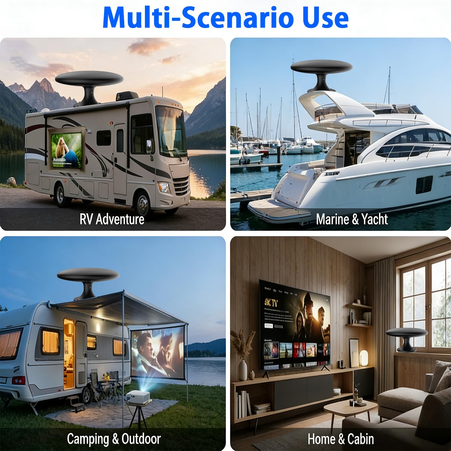 Antenna TV per camper con segnale amplificato, antenna TV digitale HD per esterni con ricezione a lungo raggio, facile installazione, per camper, rimorchi, camion, roulotte, barche (nero)