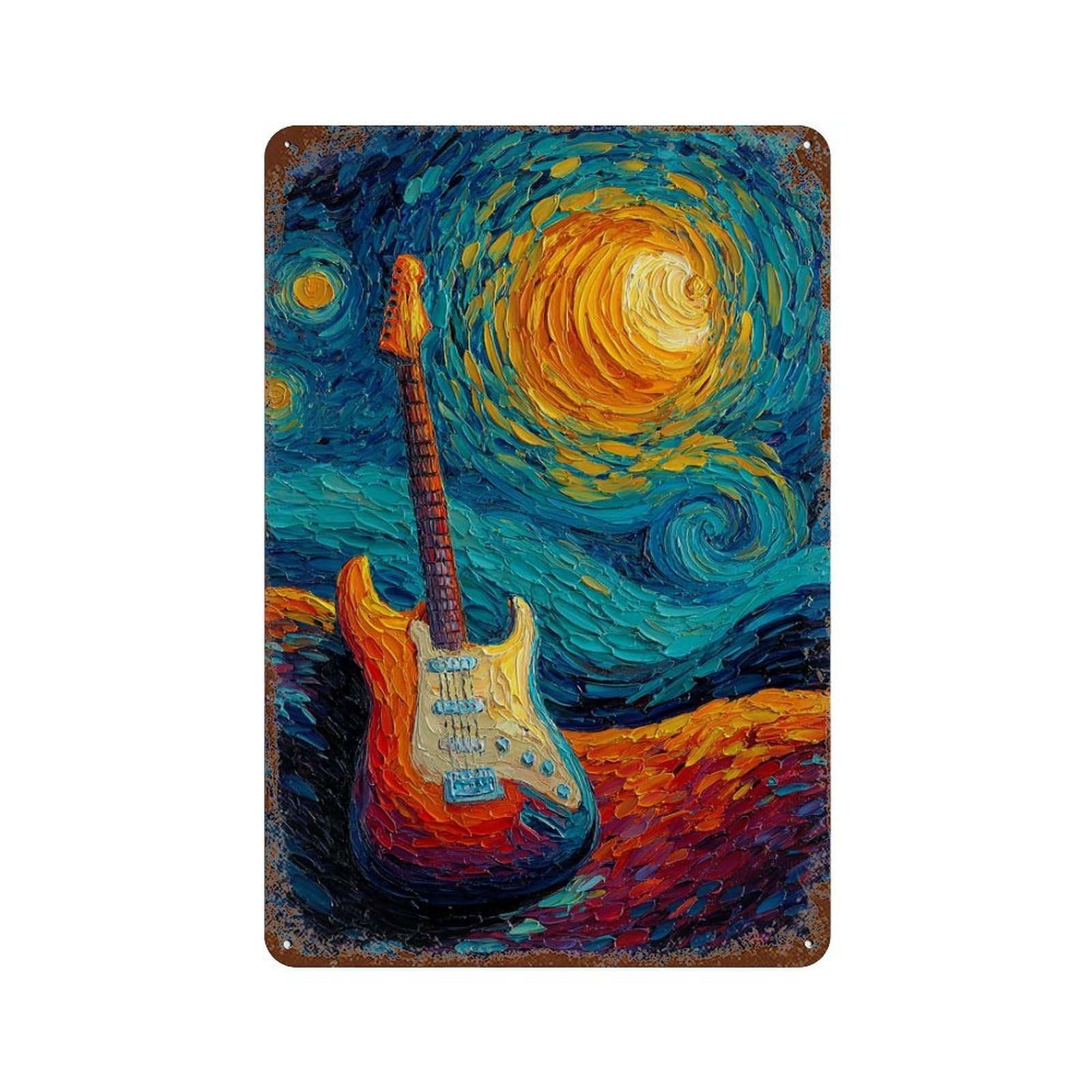 Guitar Artwork Painting Vintage Rust Metal Sign 11.8"x7.9", for Garage, Bar And Workshop Decor, Decorative Metal Wall Art
