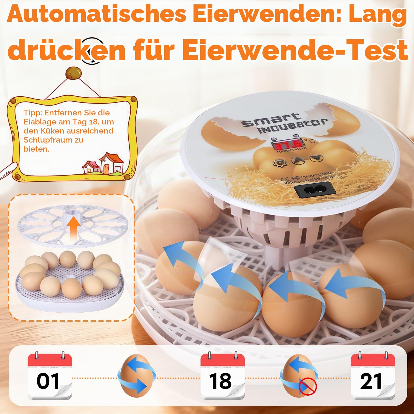 EFUTURETIME Brutmaschine Vollautomatisch Brutautomat Hühner Wachteln