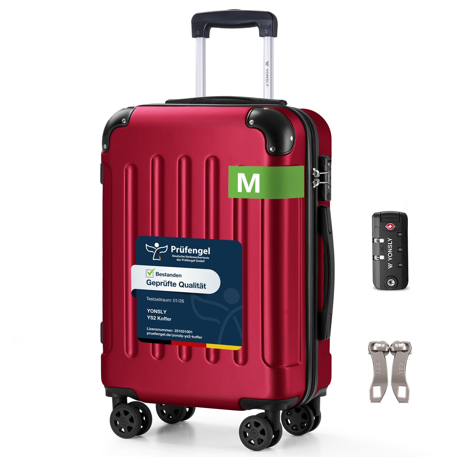 YONSLY Trolley Koffer Set, Reisekoffer, Rollkoffer Handgepäck, Kabinkoffer Suitcase, Gepäckset mit 360° Rollen, Hartschalenreisekoffer, Zahlenschloss, Gummigriff