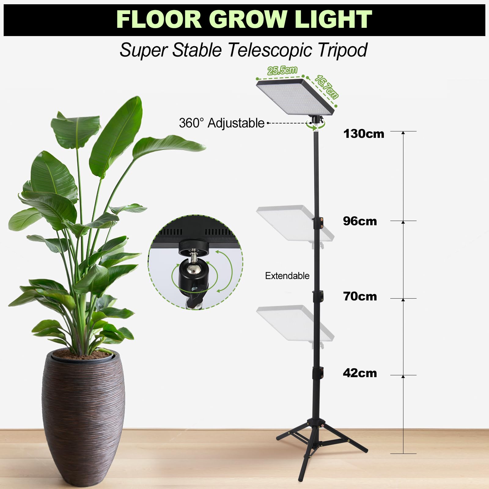 MICCYE Lampe de Plante Horticole LED 286 LEDs Dimmable Spectre Complet UV-IR avec Trépied Minuterie 4/8/12H