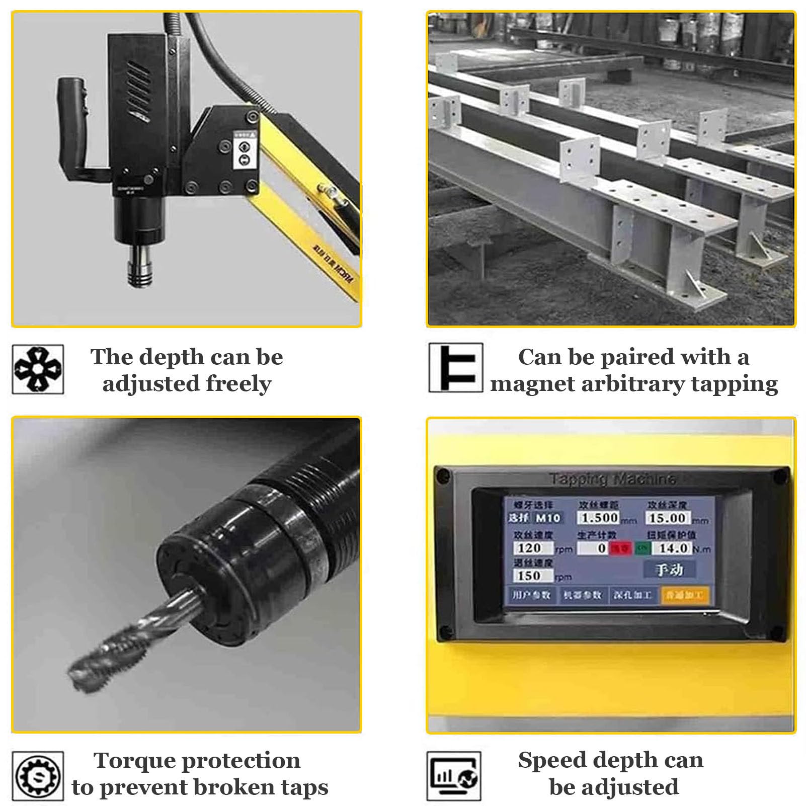 Roscadora eléctrica M3-M16, roscadora multidireccional de 360°, 0-312 RPM, 8 Pinzas, para fabricación de maquinaria, moldes y Otras Industrias.