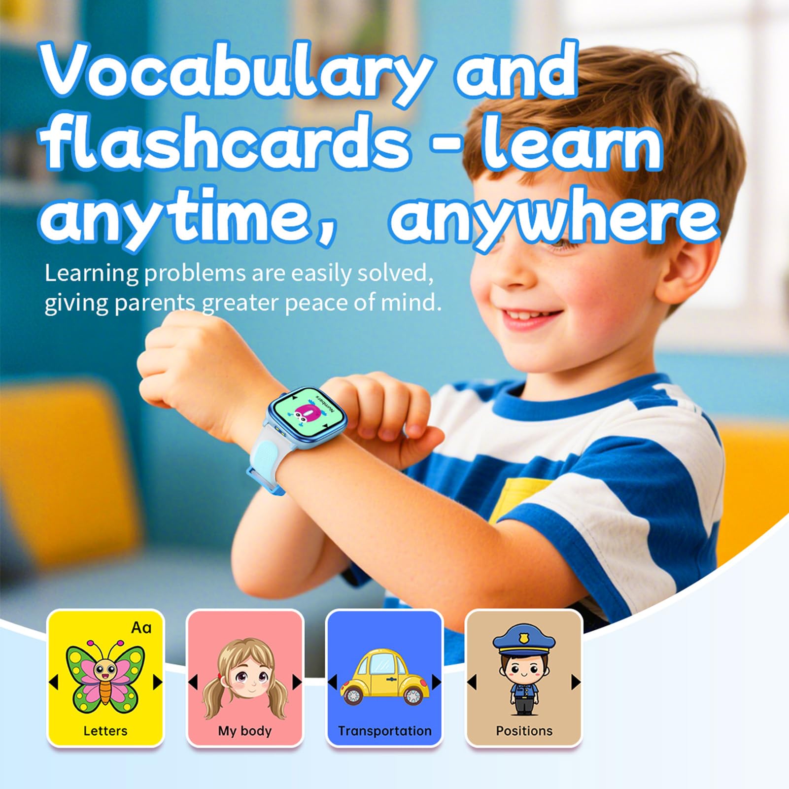 Sxhlseller Reloj Inteligente para Niños con Linterna y Juegos de (Blue)