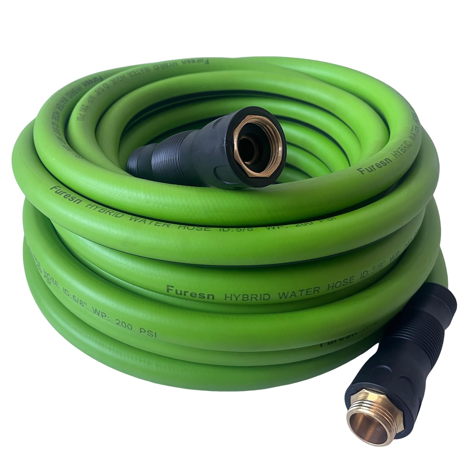 Garden Hose 5/8 in x 15 ft, Hybrid, No Kink, Heavy Duty, Lightweight, Flexible, Male Female Fittings, Handle & 3/4" GHT Solid Brass, 200 PSI (15FT,Green)