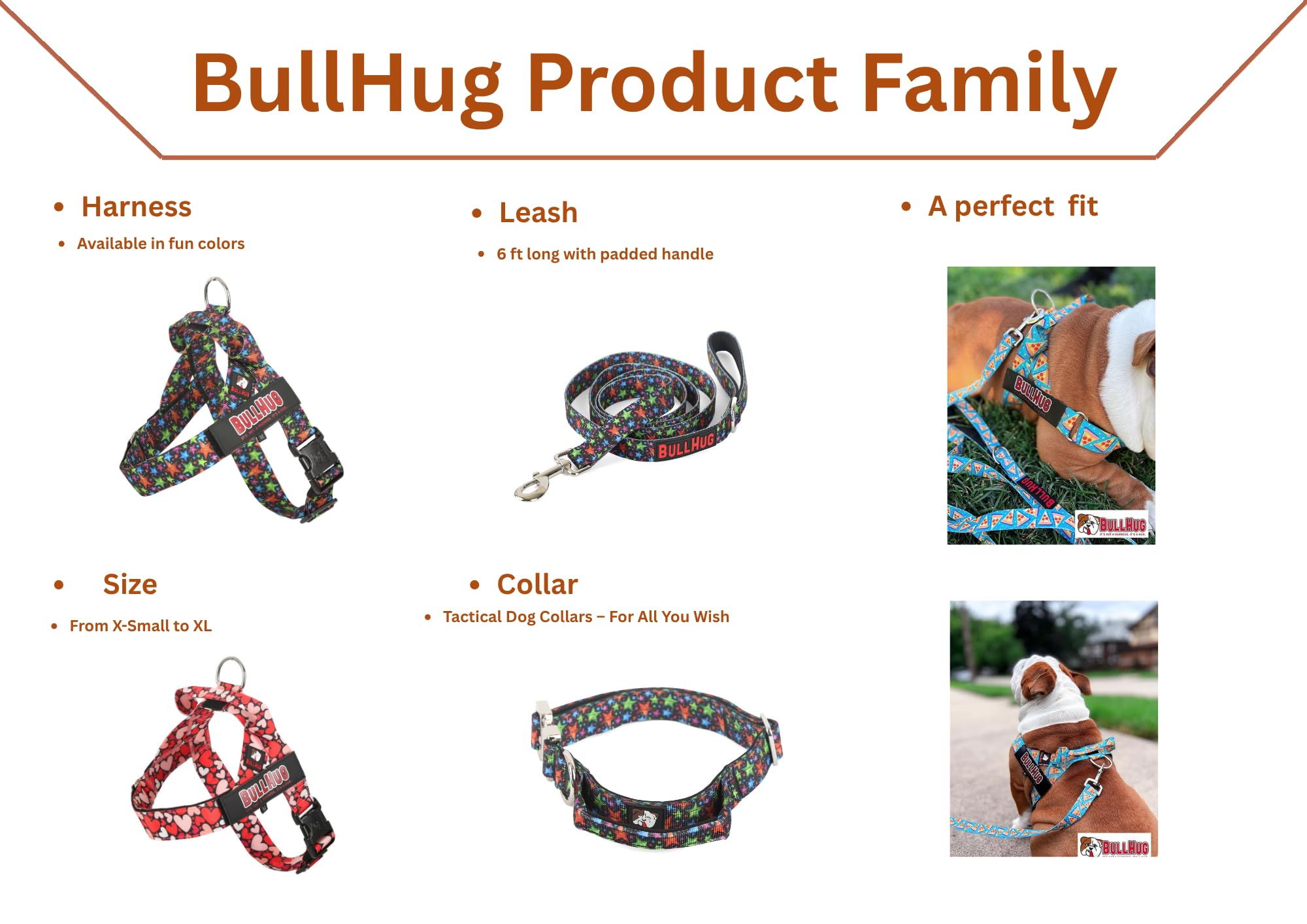 BULLHUG Arnés ajustable para perro, sin tirones, sin estrangulamiento, para bulldogs ingleses, bulldogs franceses, pugs y razas de pecho ancho, paseos fáciles y seguros (negro, mediano)