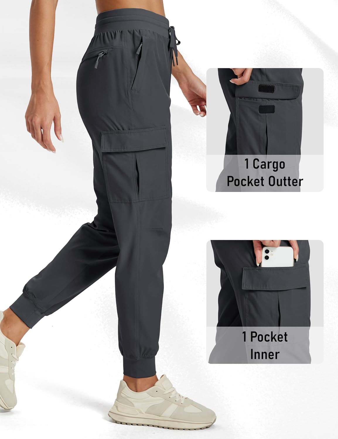 MAGCOMSEN Womens Cargo Joggers Lightweight Quick Dry Hiking Pants UPF 50 Athletic Workout Travel Casual Zipper Pockets