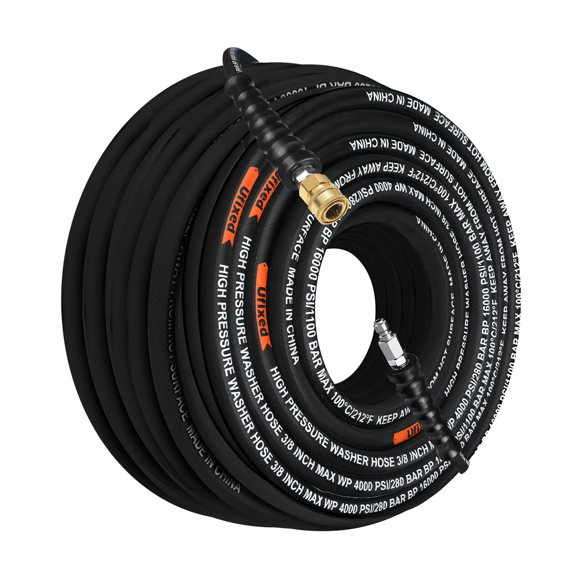 Flexible 3/8" Rubber Jacket Pressure Washer Hoses 100FT with Swivel Quick Connect, Ufixed Kink Resistant 4000 PSI Industry Grade Steel Wire Braided High No marking Power Washer Hoses