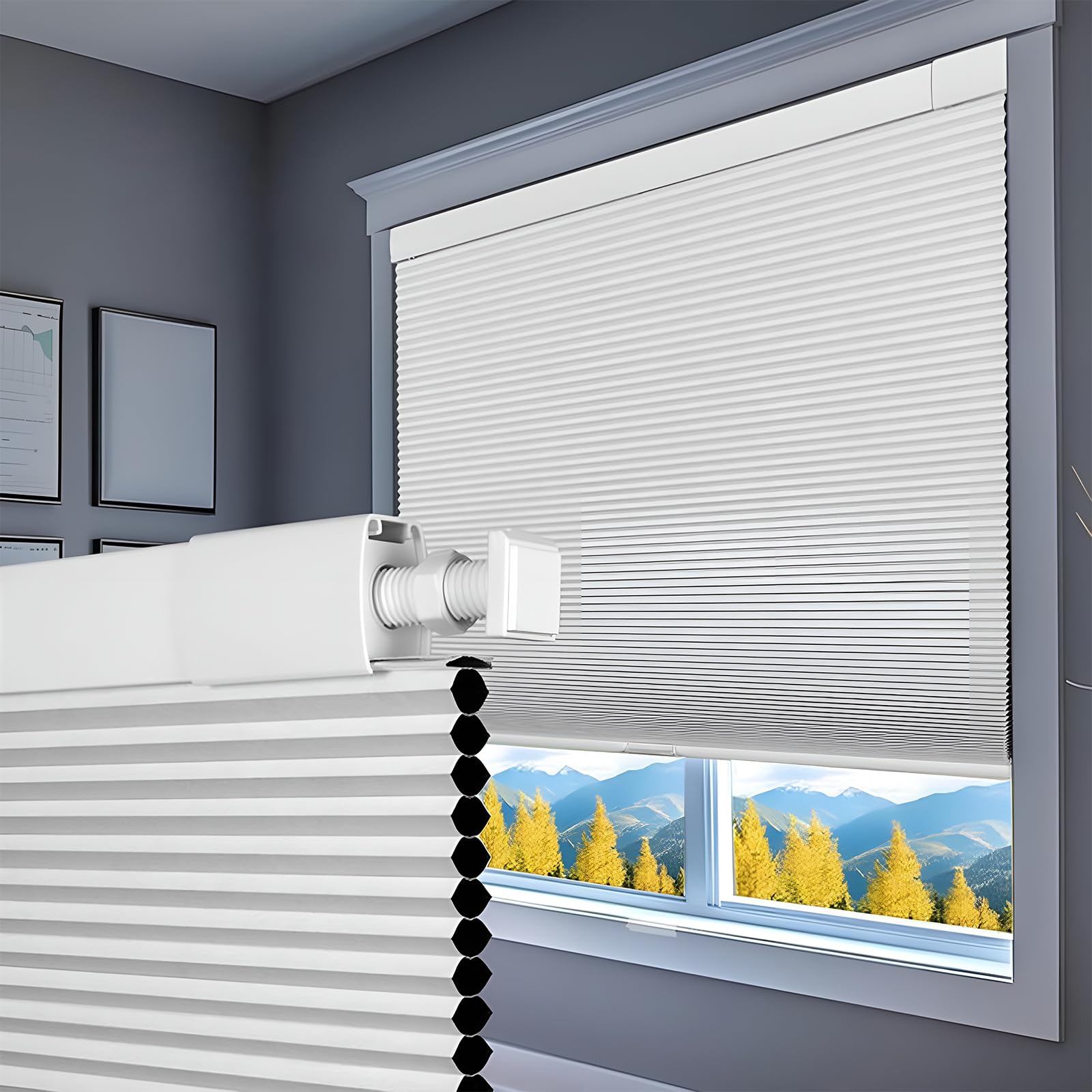 ZAOPAI No Drill Cordless Cellular Blinds Blackout Custom Honeycomb Shade Privacy Insulation Window Blinds for Home Easy Fit Pleated Shades for Bedroom Office (White, 54cm W x 150cm H) — image 1