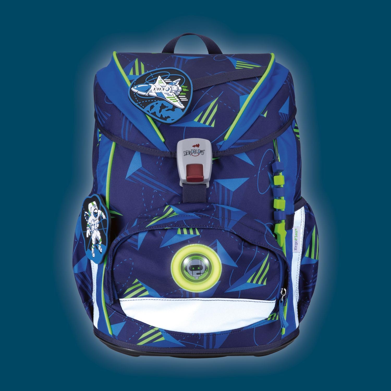 DerDieDas Schulranzen ErgoFlex Light LED Set 6-teilig Moon Mission blau