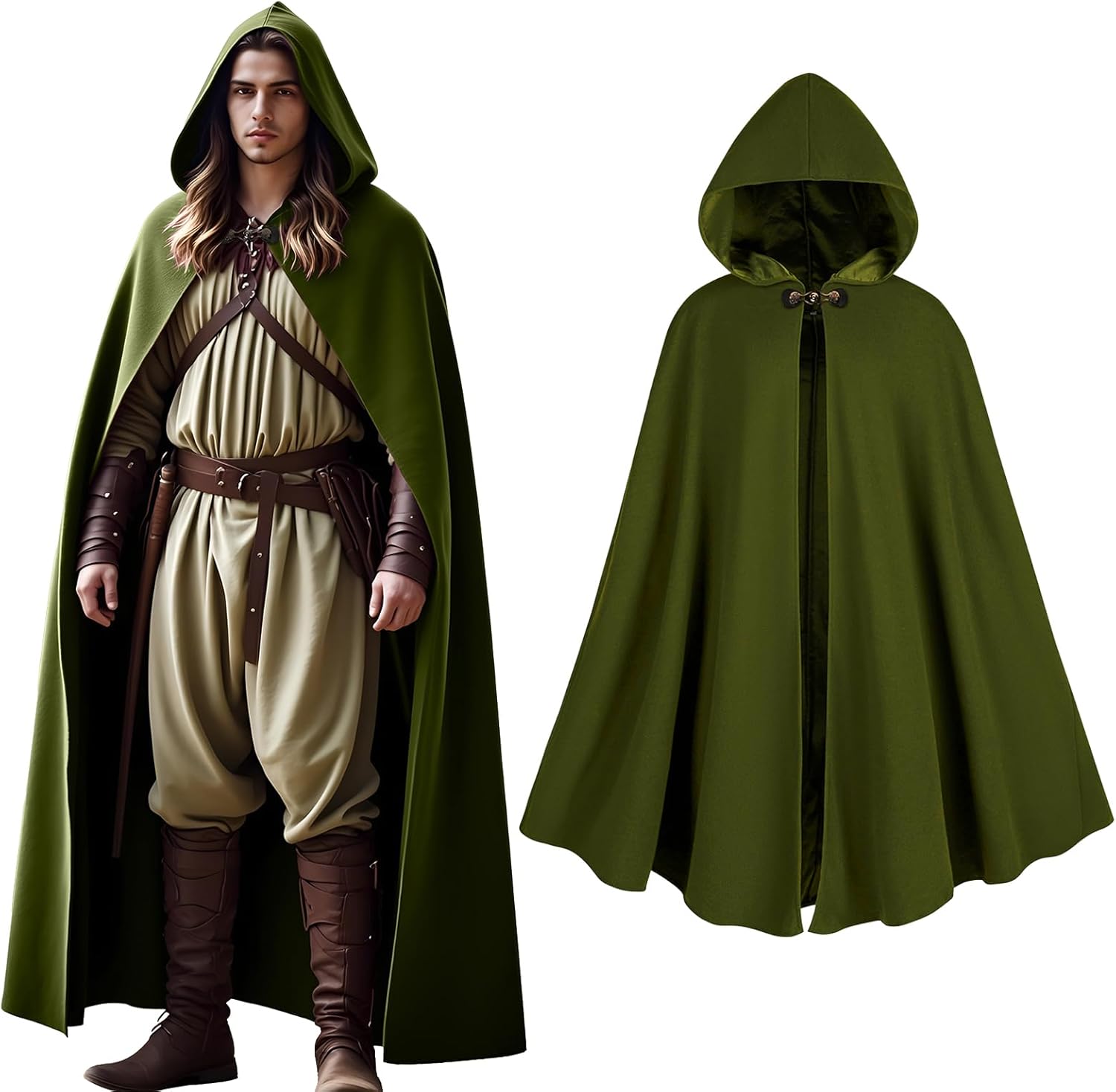 Men's Medieval Velvet Hooded Cloak,Halloween Costume Cloak,Renaissance Cape Vintage Capelet