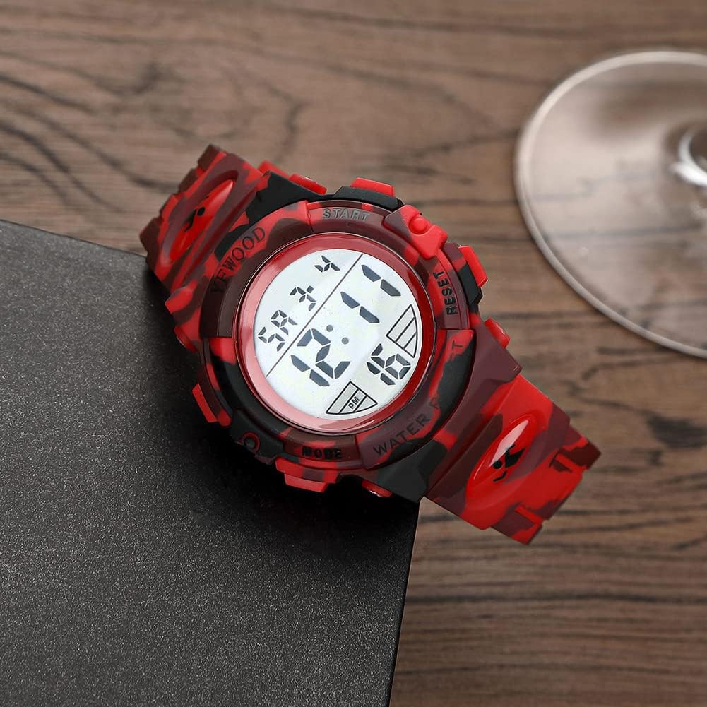 YFWOOD Kids Digital Watch Waterproof Outdoor Watches Children Casual Electronic Analog Quartz Wrist Watches with Silicone Band Luminous Alarm Stopwatch for Boys Red Kids Digital Watch image 7 of 7 B07Y5SL9DF