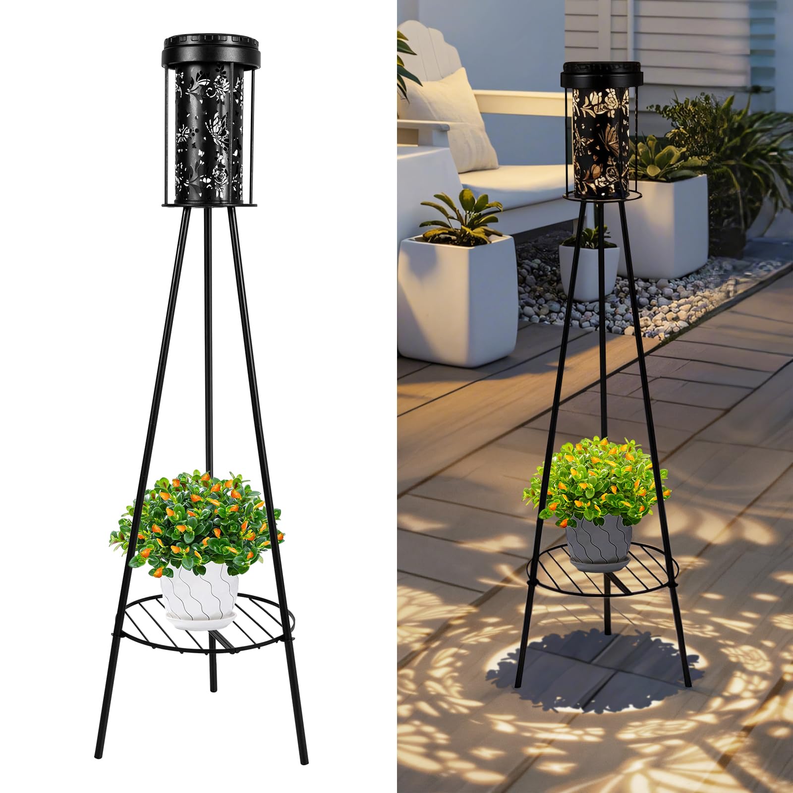Auting Solar Lamp for Outdoor, Butterfly Solar Floor Lamp with Plant Stand, Solar Lights for Garden, IP50 Watertight for Patio, Patio, Lawn, Garden, Porch