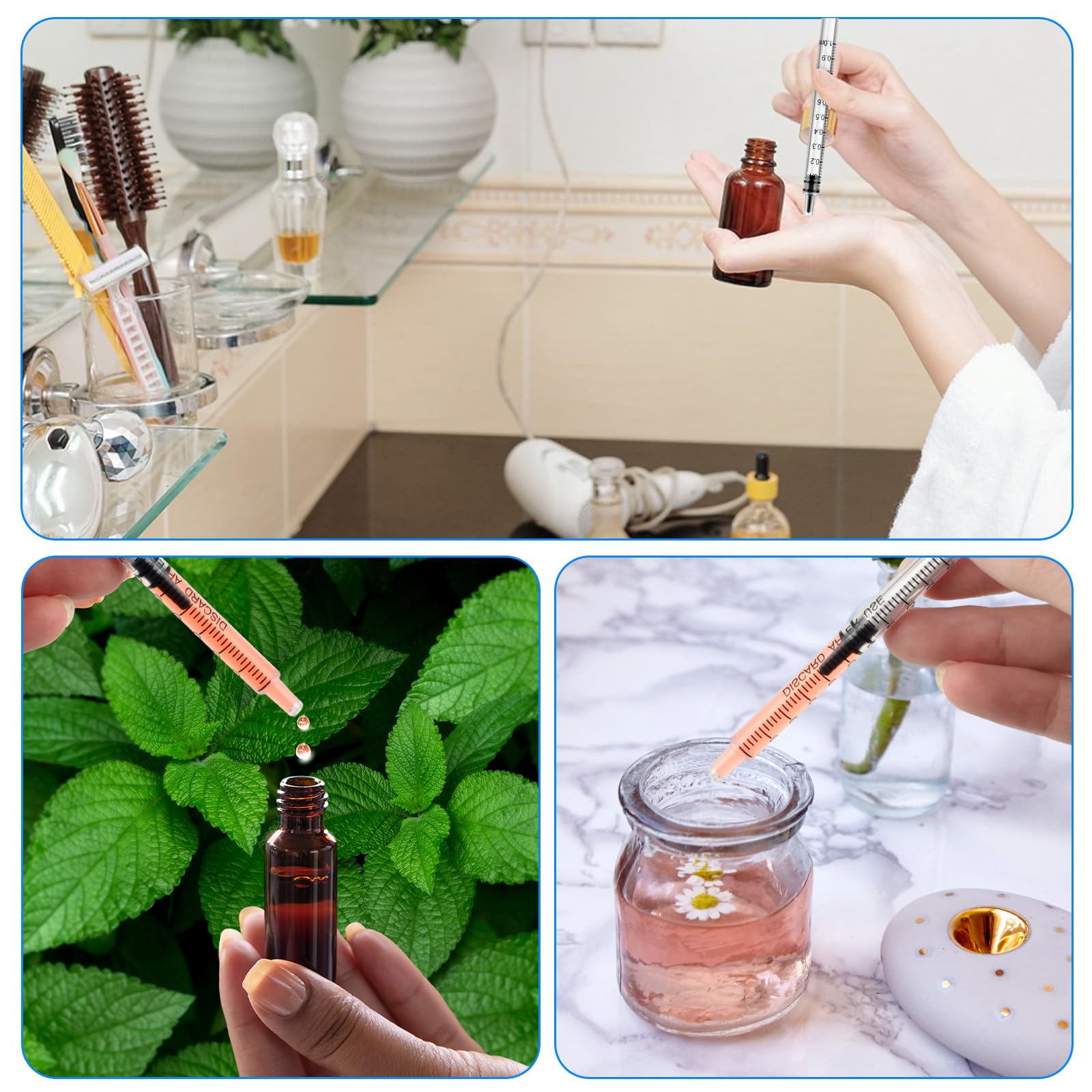 Amabro Plastikowa strzykawka, 1 ml, strzykawki w płynie z nakrętką z pomiarem do laboratoriów, karmienia, dozowania, podlewania, żywności, doustnego adaptera do wciskania, bez igły, przezroczysta