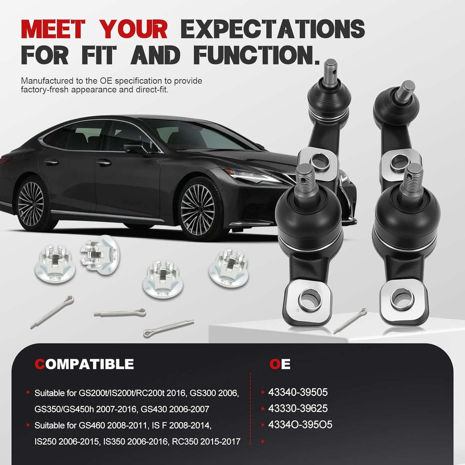 Ball Joint Front Lower Left & Right for IS250 2006-2015, IS350 2006-2016, GS200t IS200t RC200t 2016, GS300 GS350 GS450h 2007-2016, GS430 GS460 IS F 2008-2014 43340-39505 43330-39625 1Pair