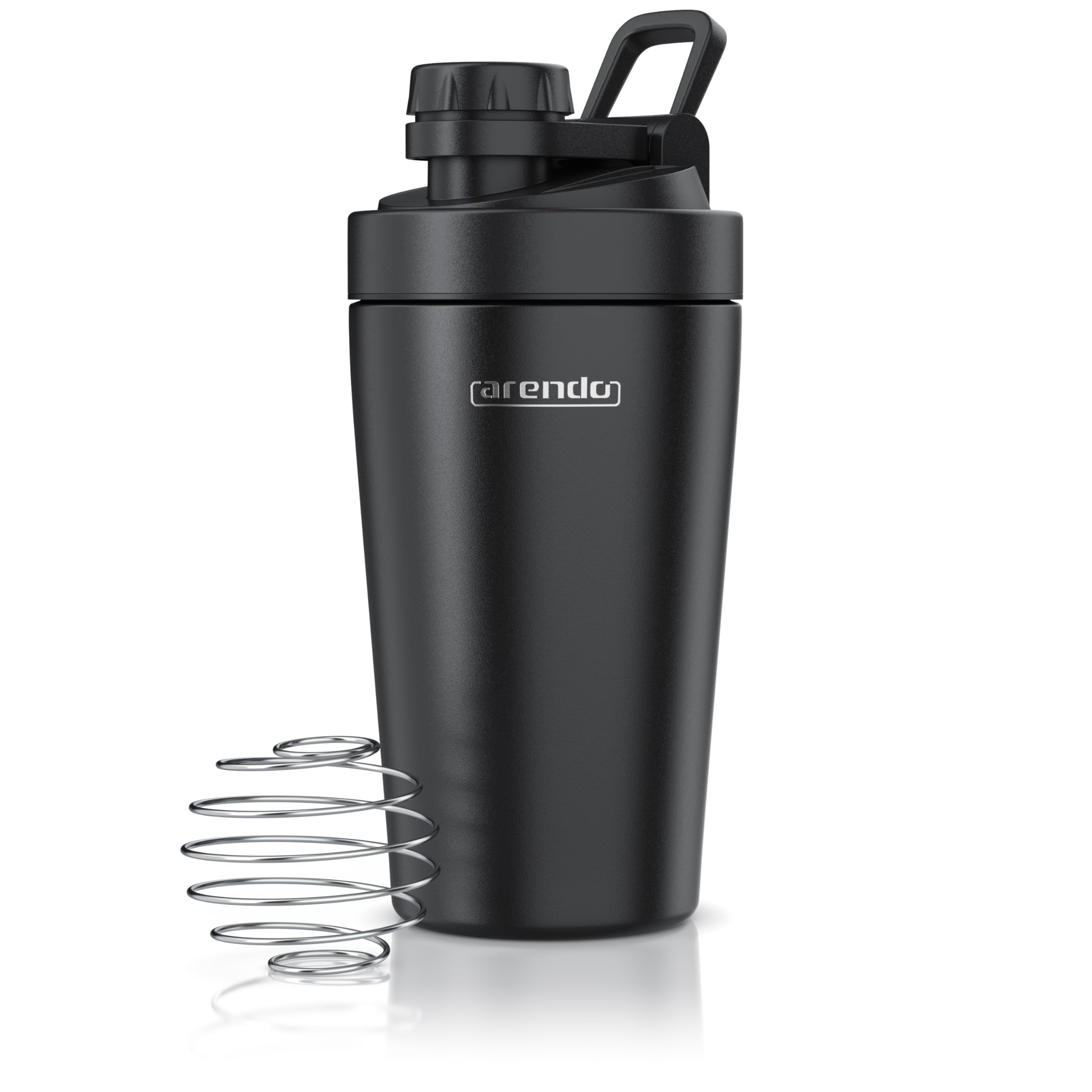 Arendo - Edelstahl Trinkflasche mit Mix kugel, 500ml, Edelstahl Mix Ball, Spülmaschinen geeignet, Edelstahl Eiweiß Shaker Protein Shaker, Proteinshaker für Freizeit Sport Fitness