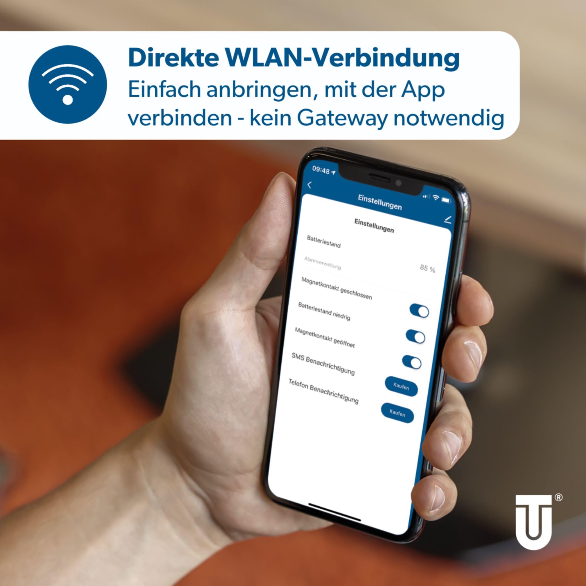 Unitec Czujnik magnetyczny do drzwi/okien z Wi-Fi, powiadomienia na smartfonie, czujnik ostrzegawczy WLAN, nie wymaga bramki, zasilanie bateryjne
