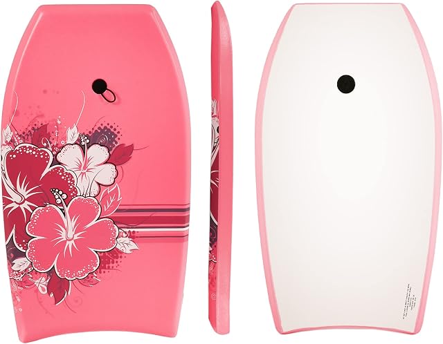Nalu Bodyboard with Leash 33" Body Board with Crescent Tail and XPE Core Pink