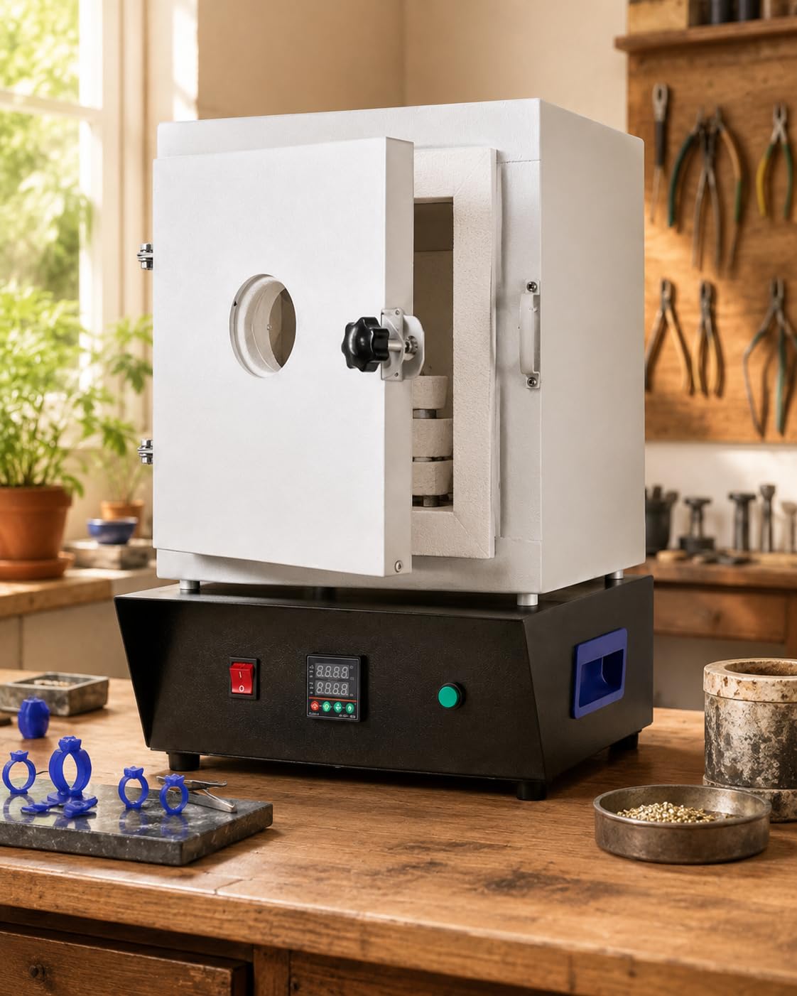 Horno De Fundición De Joyería 1500w, Horno Mufla Eléctrico 1150°C/2102°F con Controlador Digital Pid Y Ventana De Observación, para Fundición De Cera, Cerámica Y Fusión De Vidrio