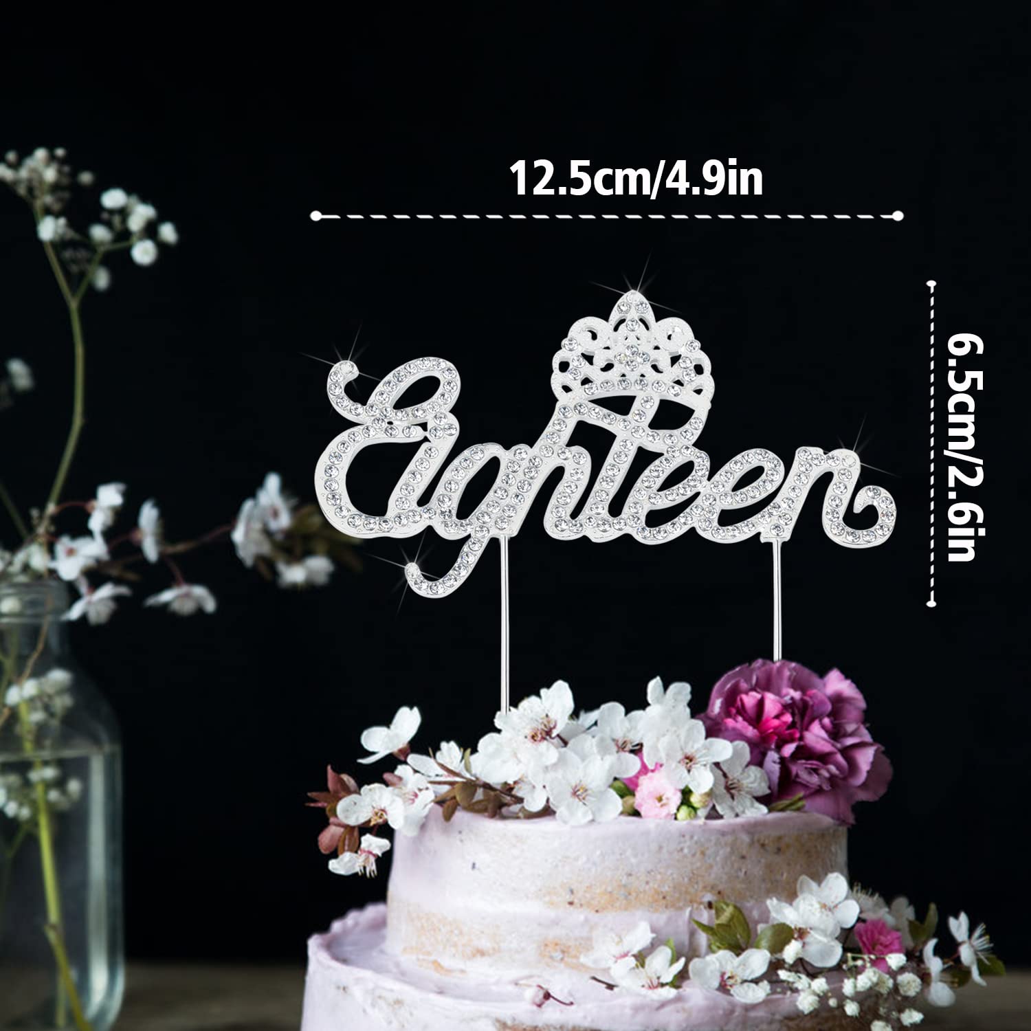 LINGTEER Eighteen Birthday Cake Topper with Crown Sign | Silver Bling Crystal Rhinestone Birthday Keepsake | Happy 18th Birthday Party Decorations Gift Supplies