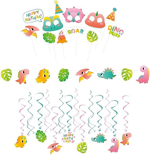 Miniatura 5 de Sirve 24 paquetes de fiesta de dinosaurios para niñas, incluye platos, vasos, servilletas, manteles de mesa, globos, velas, decoración de pastel,