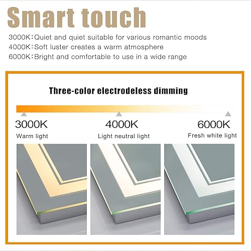 Miniatura 3 de MIRUO Espejo de baño LED de 36 x 28 pulgadas espejo de tocador montado en la pared con luces espejo iluminado espejo de tocador LED regulable